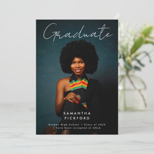 Foto Afstuderen Editable High School Aankondiging (Staand voorkant)