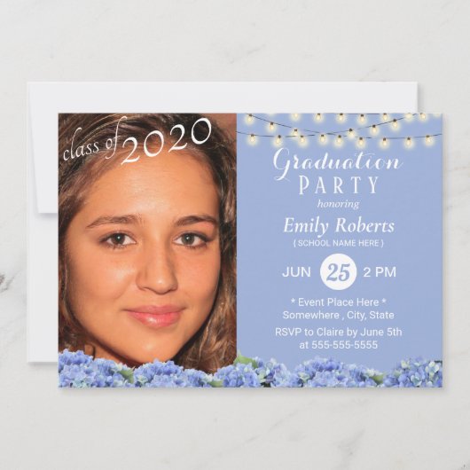 Foto Afstuderen Elegant Blue Hydrangea Floral Kaart (Voorkant)