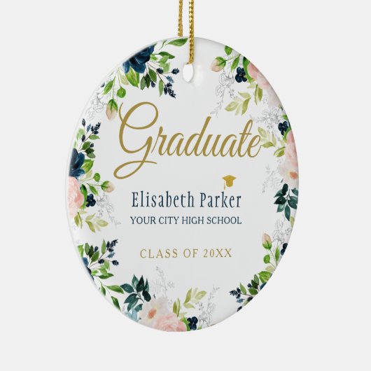 Foto afstuderen elegant gold script class jaar keramisch ornament (Rechts)