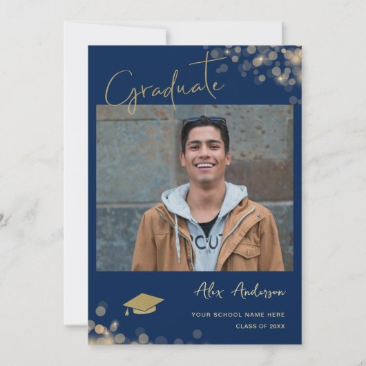 Foto Afstuderen Elegant Navy Blue aankondiging (Voorkant)