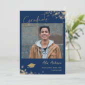 Foto Afstuderen Elegant Navy Blue aankondiging (Staand voorkant)