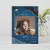 Foto Afstuderen Elegant Navy Blue aankondiging (Staand voorkant)