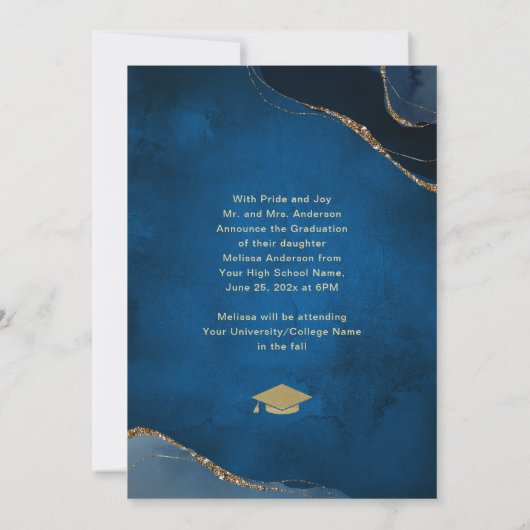 Foto Afstuderen Elegant Navy Blue aankondiging (Achterkant)