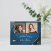 Foto Afstuderen Elegant Navy Blue aankondiging Briefkaart (Staand voorkant)