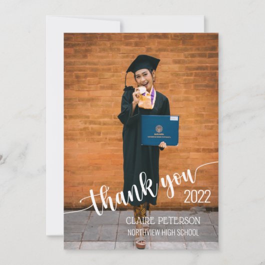 Foto Afstuderen Elegant Script Hartelijk dank Bedankkaart (Voorkant)