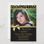 Foto Afstuderen Faux Gold Bow Confetti Black Kaart (Voorkant)