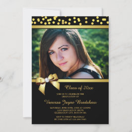 Foto Afstuderen Faux Gold Bow Confetti Black Kaart