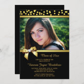 Foto Afstuderen Faux Gold Bow Confetti Black Kaart (Voorkant / Achterkant)