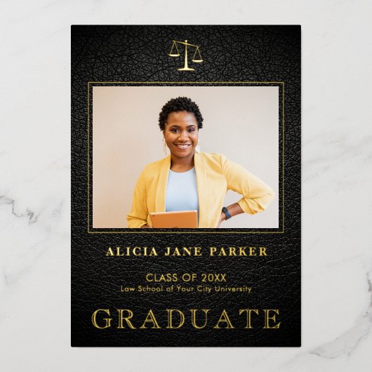 Foto afstuderen formeel afstuderen zwart goud folie uitnodiging (Voorkant)