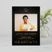 Foto afstuderen formeel afstuderen zwart goud folie uitnodiging (Staand Voorkant)