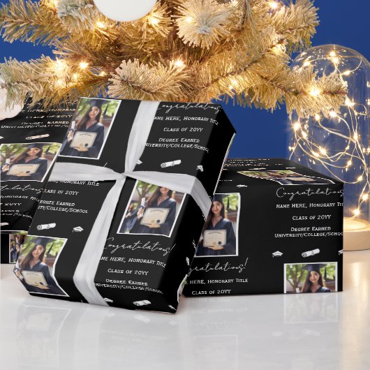 Foto Afstuderen Gefeliciteerd, zwart en wit Cadeaupapier (Feestdagen)