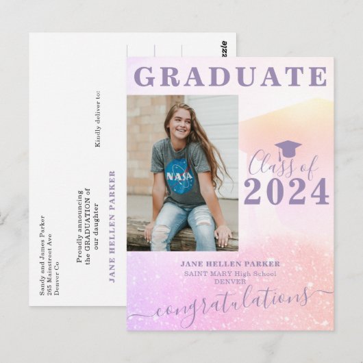 Foto afstuderen girale afstuderen aankondiging briefkaart (Voorkant / Achterkant)