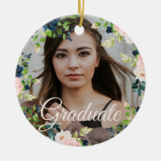 Foto afstuderen Gold script, klasse jaar elegant Keramisch Ornament (Voorkant)