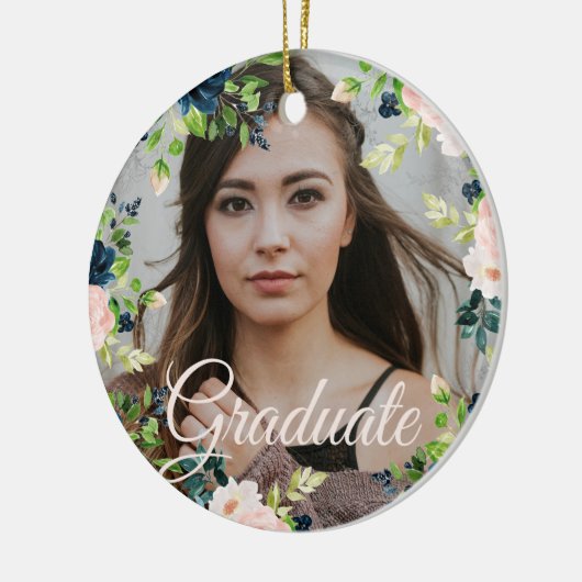 Foto afstuderen Gold script, klasse jaar elegant Keramisch Ornament (Links)