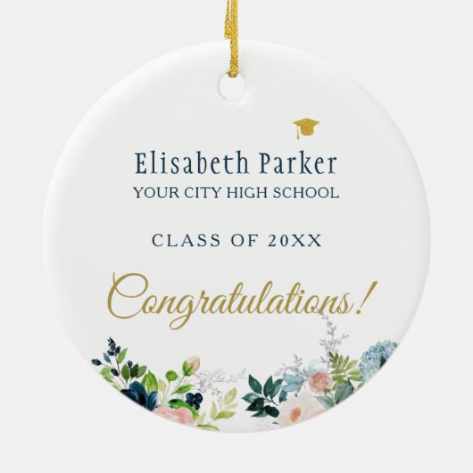 Foto afstuderen Gold script, klasse jaar elegant Keramisch Ornament (Achterkant)