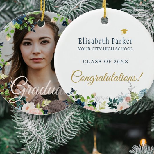 Foto afstuderen Gold script, klasse jaar elegant Keramisch Ornament