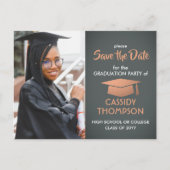 Foto Afstuderen grijs en faux koper Sla datum op Briefkaart (Voorkant)