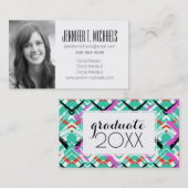 Foto Afstuderen | Handtekening Blauwgroen Zig Zag Contactkaartje (Voorkant / Achterkant)