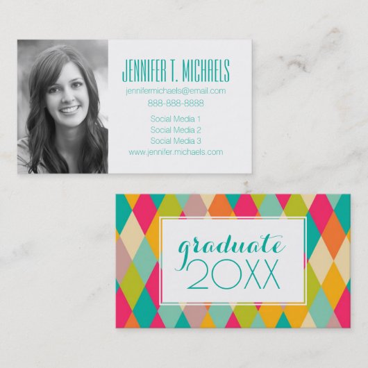 Foto Afstuderen | Harlequin  Pattern Contactkaartje (Voorkant / Achterkant)