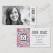 Foto Afstuderen | Helderroze lamingos op blauw Contactkaartje (Voorkant / Achterkant)