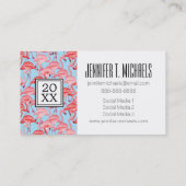 Foto Afstuderen | Helderroze lamingos op blauw Contactkaartje (Achterkant)