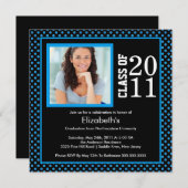 Foto Afstuderen Invitation Blue Black Polka Dots Kaart (Voorkant / Achterkant)