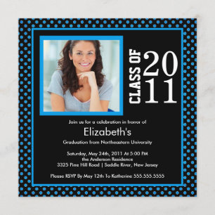 Foto Afstuderen Invitation Blue Black Polka Dots Kaart