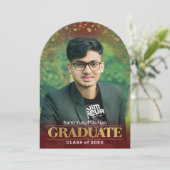 Foto Afstuderen Invitation Classic Gold Dark Red Kaart (Staand voorkant)