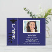 Foto Afstuderen Invitation Classy Blue & Black Kaart (Staand voorkant)
