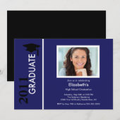 Foto Afstuderen Invitation Classy Blue & Black Kaart (Voorkant / Achterkant)