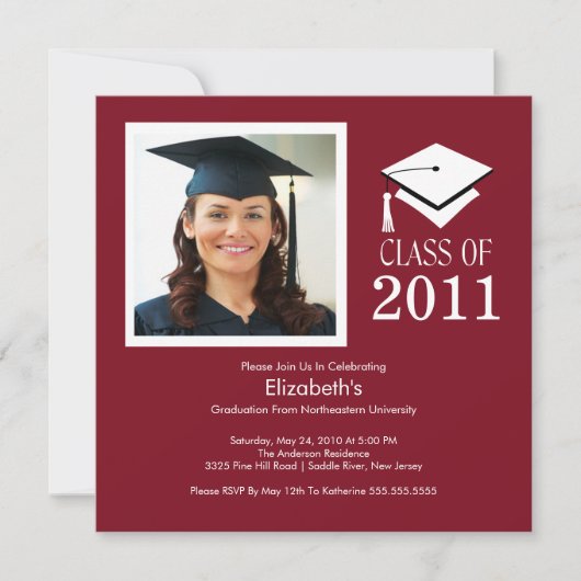 Foto Afstuderen Invitation ~Classy Maroon & White Kaart (Voorkant)