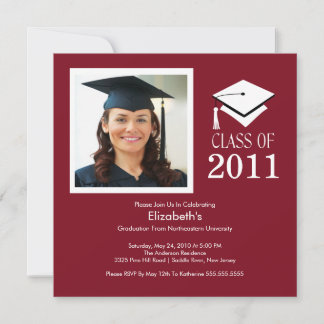 Foto Afstuderen Invitation ~Classy Maroon & White Kaart