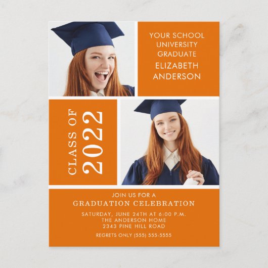 Foto Afstuderen Invitation ~Classy Oranje & White Briefkaart (Voorkant)