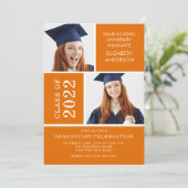 Foto Afstuderen Invitation ~Classy Oranje & White Kaart (Staand voorkant)