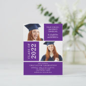 Foto Afstuderen Invitation ~Classy Paars & White Briefkaart (Staand voorkant)