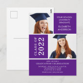 Foto Afstuderen Invitation ~Classy Paars & White Briefkaart (Voorkant / Achterkant)