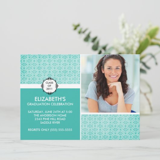 Foto Afstuderen Invitation ~Classy Turquoise Kaart (Staand voorkant)