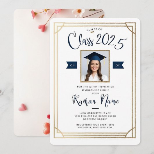 Foto Afstuderen Invitation – Klasse van 2025 Elega Kaart (Voorkant / Achterkant)