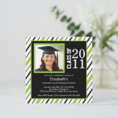 Foto Afstuderen Invitation Limoen Black Stripes Kaart (Staand voorkant)