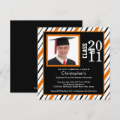 Foto Afstuderen Invitation Oranje Black Stripes Kaart (Voorkant / Achterkant)