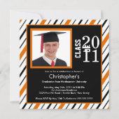 Foto Afstuderen Invitation Oranje Black Stripes Kaart (Voorkant)