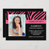 Foto Afstuderen Invitation ~Trendy Pink Zebra Kaart (Voorkant / Achterkant)