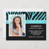 Foto Afstuderen Invitation Trendy Turquoise Zebra Kaart (Voorkant)