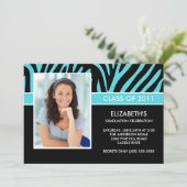 Foto Afstuderen Invitation Trendy Turquoise Zebra Kaart (Staand voorkant)