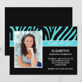 Foto Afstuderen Invitation Trendy Turquoise Zebra Kaart (Voorkant / Achterkant)