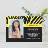 Foto Afstuderen Invitation ~Trendy Yellow Zebra Kaart (Staand voorkant)