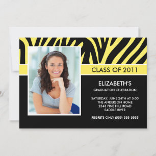 Foto Afstuderen Invitation ~Trendy Yellow Zebra Kaart