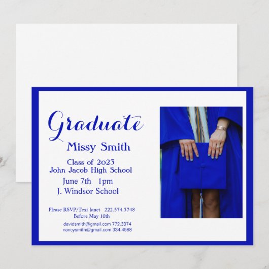 Foto Afstuderen, Klasse van 2024 Blue Invitation Kaart (Voorkant / Achterkant)