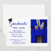 Foto Afstuderen, Klasse van 2024 Blue Invitation Kaart (Voorkant / Achterkant)