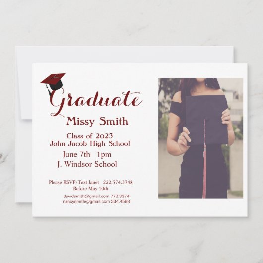 Foto Afstuderen, Klasse van 2024 Maroon Invitation Kaart (Voorkant)